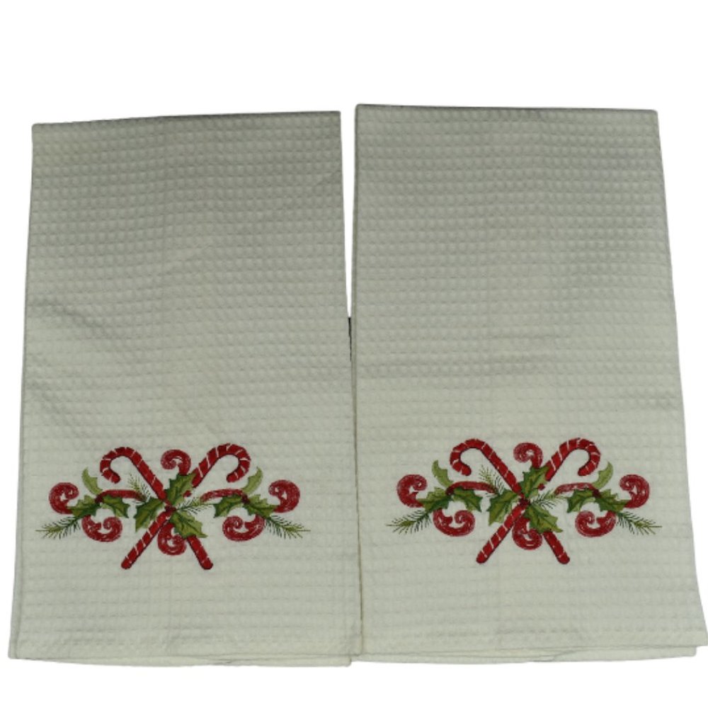 Candy Cane Embroidered Kitchen Towels Set of 2